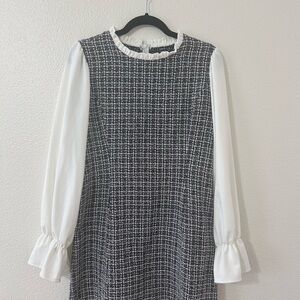SHEIN Black and White Tweed Long Sleeve Midi Dress